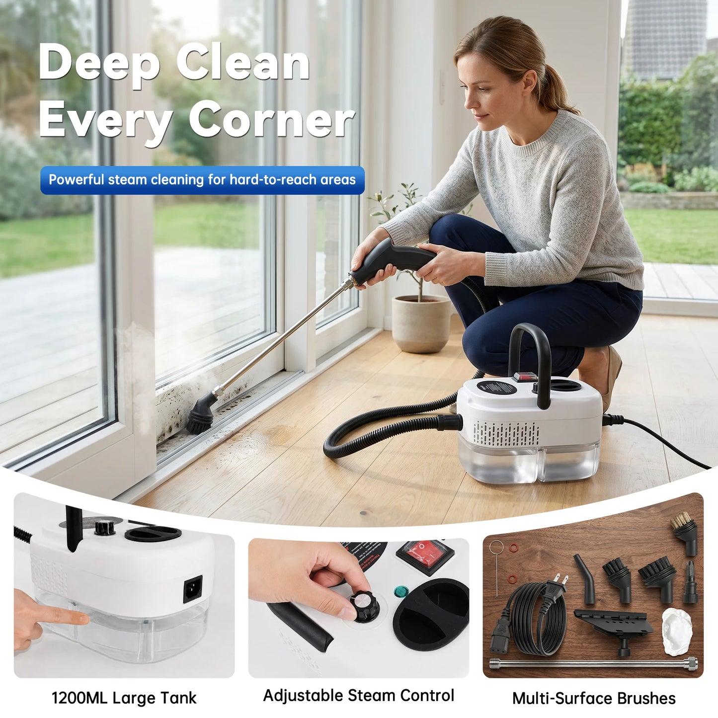 2500W Portable Handheld Steam Cleaner With Accessories US Plug