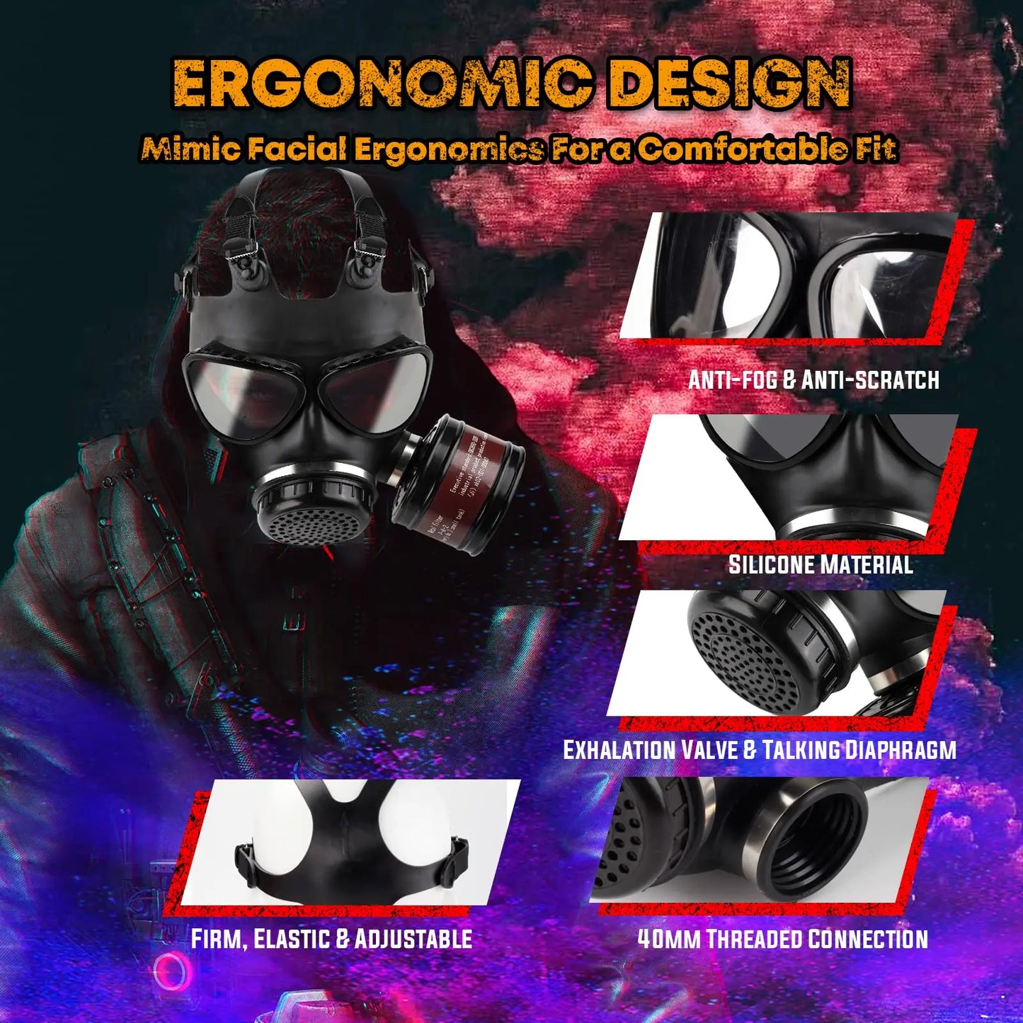87 Full Face Gas Mask Chemical Prevention Pollution Prevention Mask Gasmasker with 40mm Filter Activated Carbon Filter