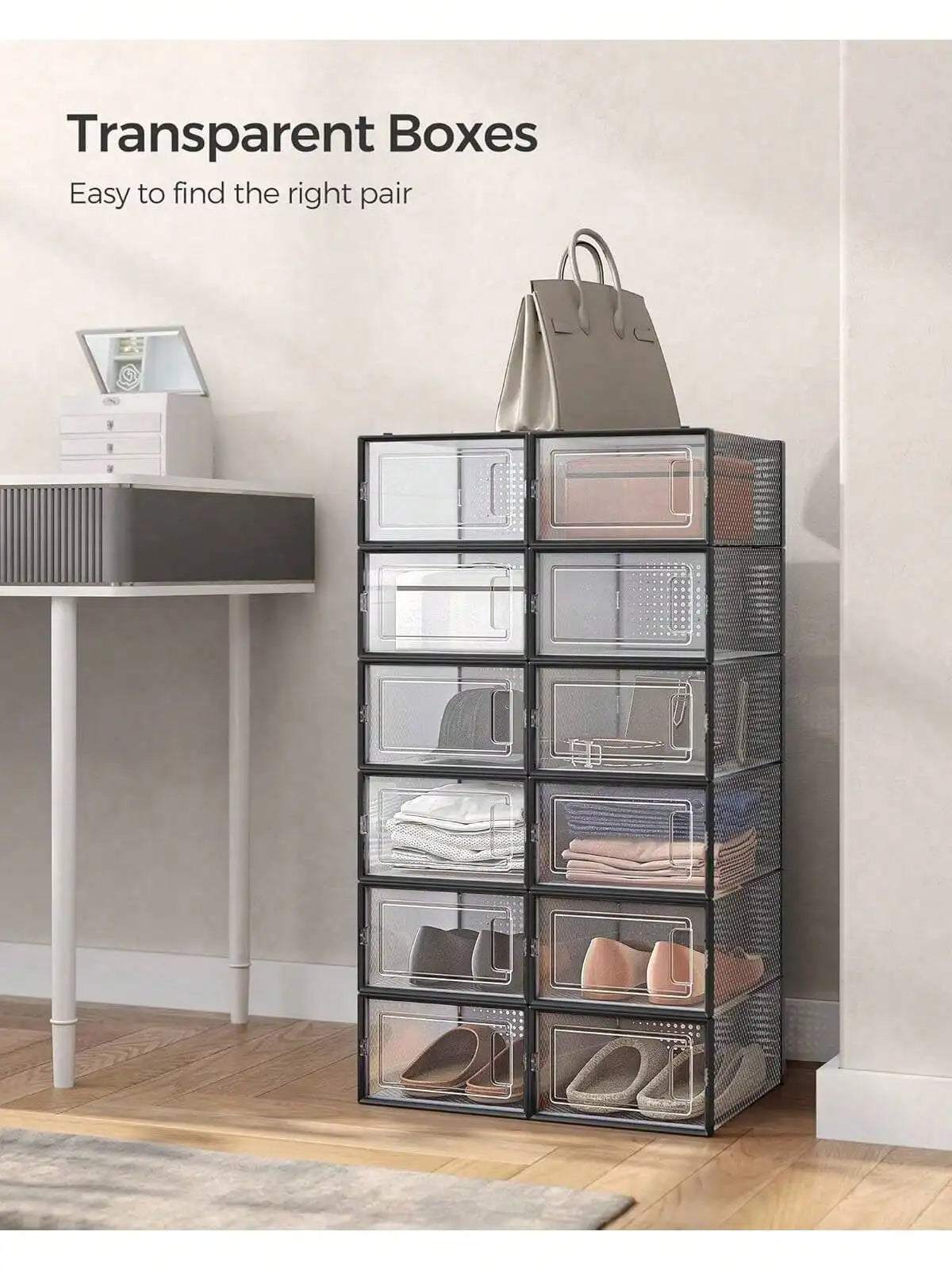 Stackable Plastic Shoe Storage Boxes With Secure Snap Lids