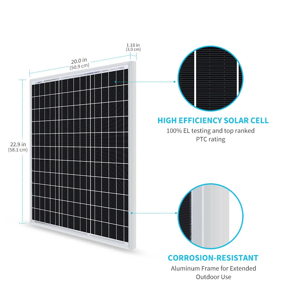 Renogy 50W 12V Monocrystalline Solar Panel For RV And Marine