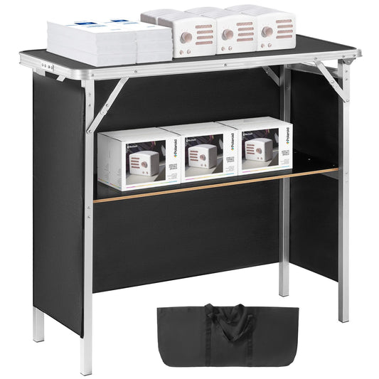 SucceBuy Folding Portable Bar Table With Storage Skirt Case