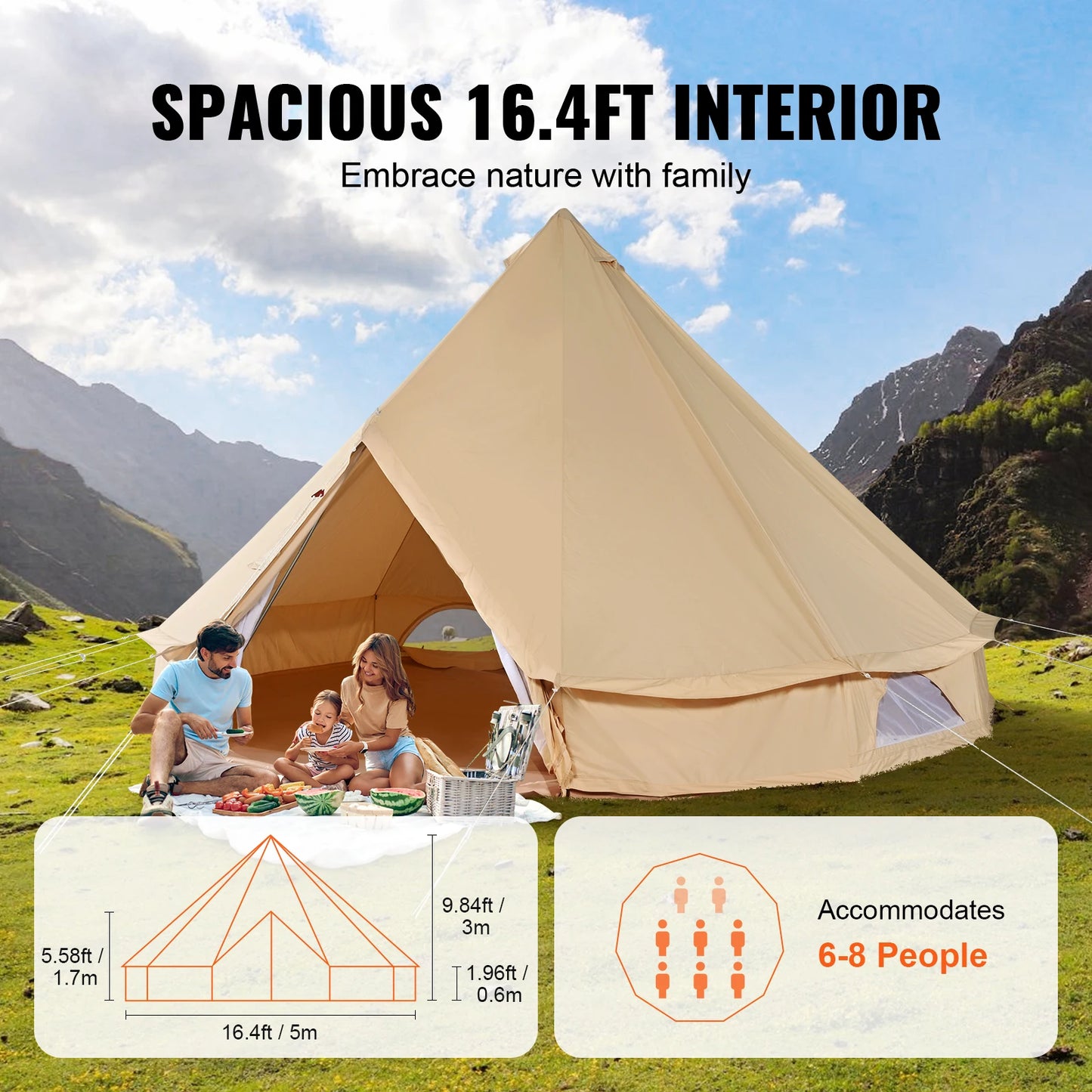 SucceBuy Canvas Bell Tent For Outdoor Camping With Breathable Fabric