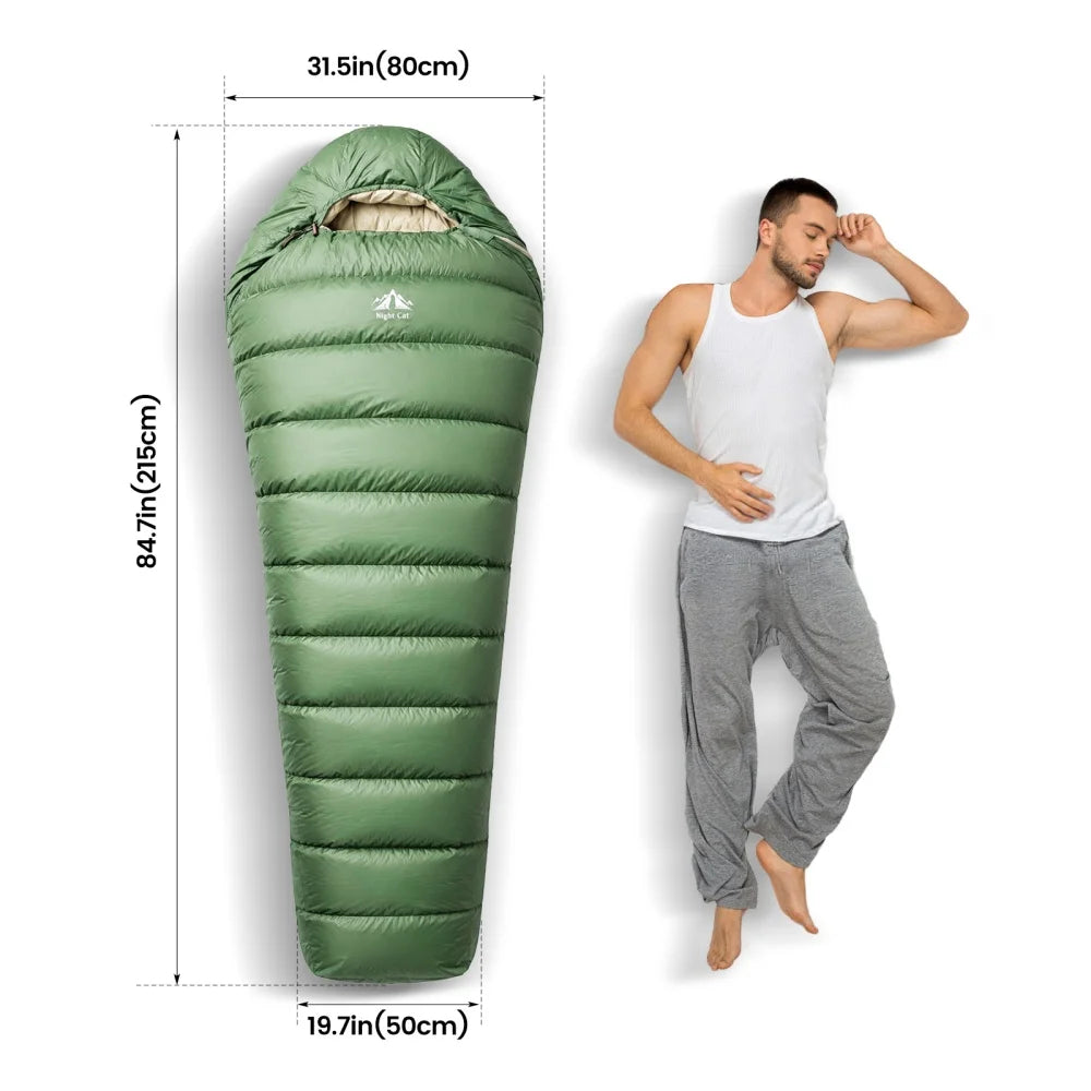 Night Cat Down Sleeping Bag: 600 Fill Power Duck Down 32-59 ℉ Backpacking Mummy Sleeping Bags Ultralight for Adults Outdoor Camping Hiking
