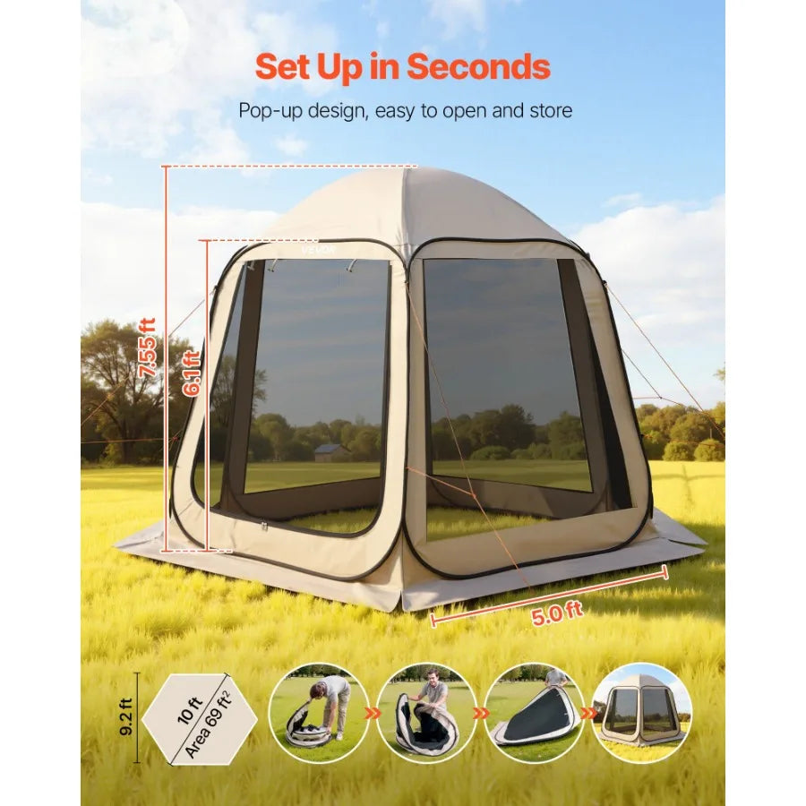 Pop Up Screen House Tent With Netting Sides Carry Bag