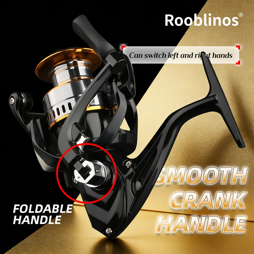 ROOBLINOS HE Ultra-Light Spinning Reel, 7 Ounces - 5+1 Sealed Ball Bearings, Maximum Drag 22 Pounds, Gear Ratio 5.2:1
