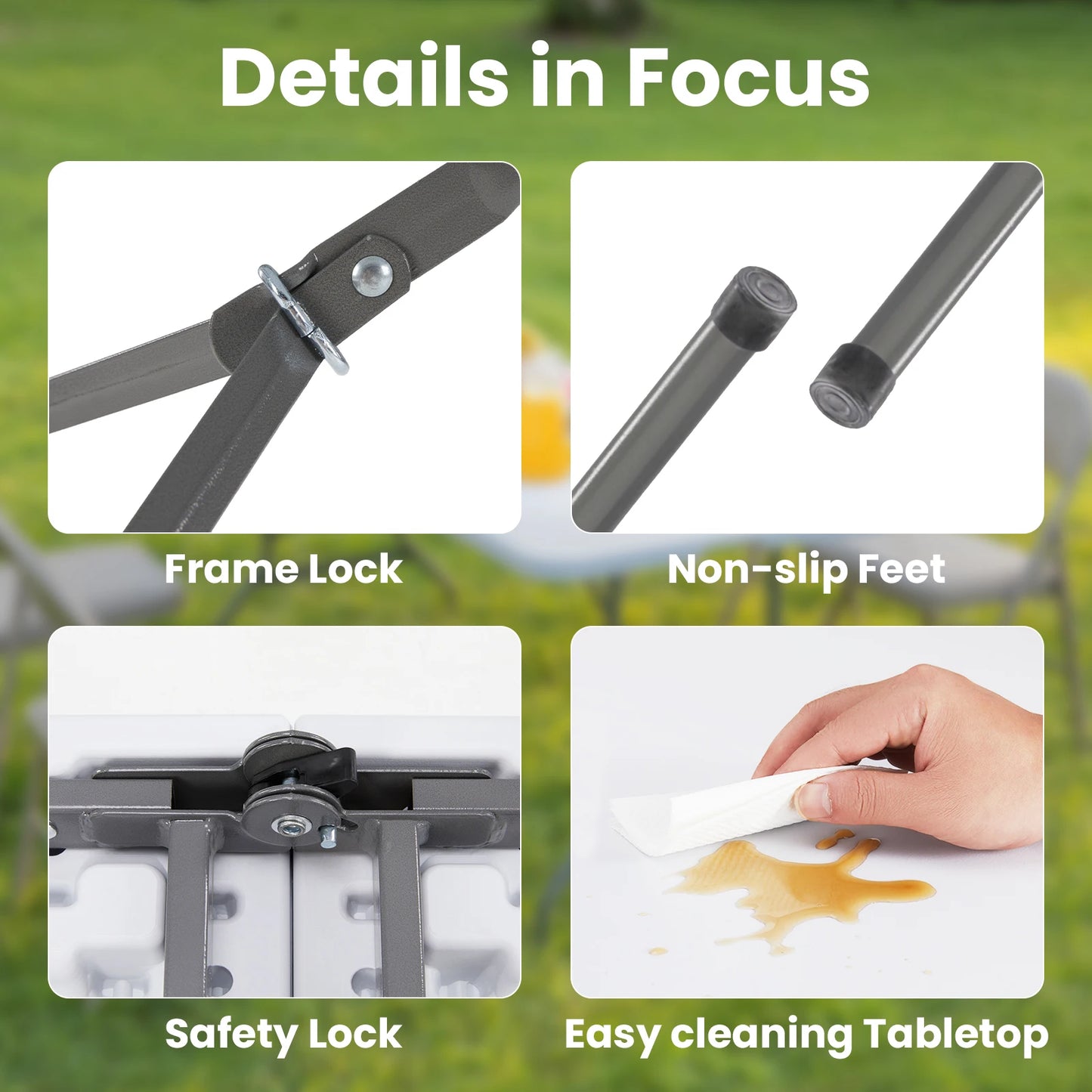 JHK Portable Folding Camping Table With Safety Lock Carry Handle