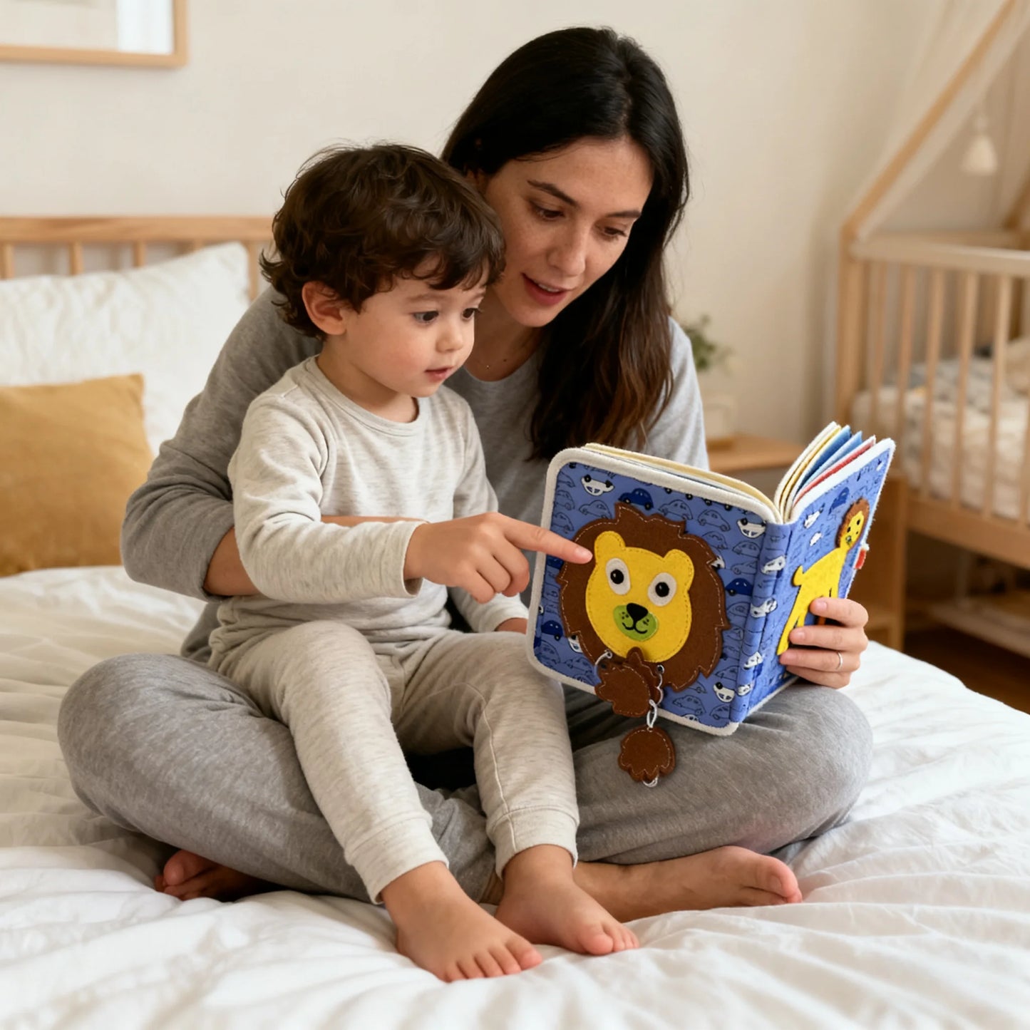 Lion Cover Felt Busy Book for Kids, Quiet Activity Book with Animal, Fruit & Number Matching Game, Portable Travel Sensory Toy, Hands-On Learning Puzzle Book to Develop Fine Motor Skills, Educational Gift for Toddlers
