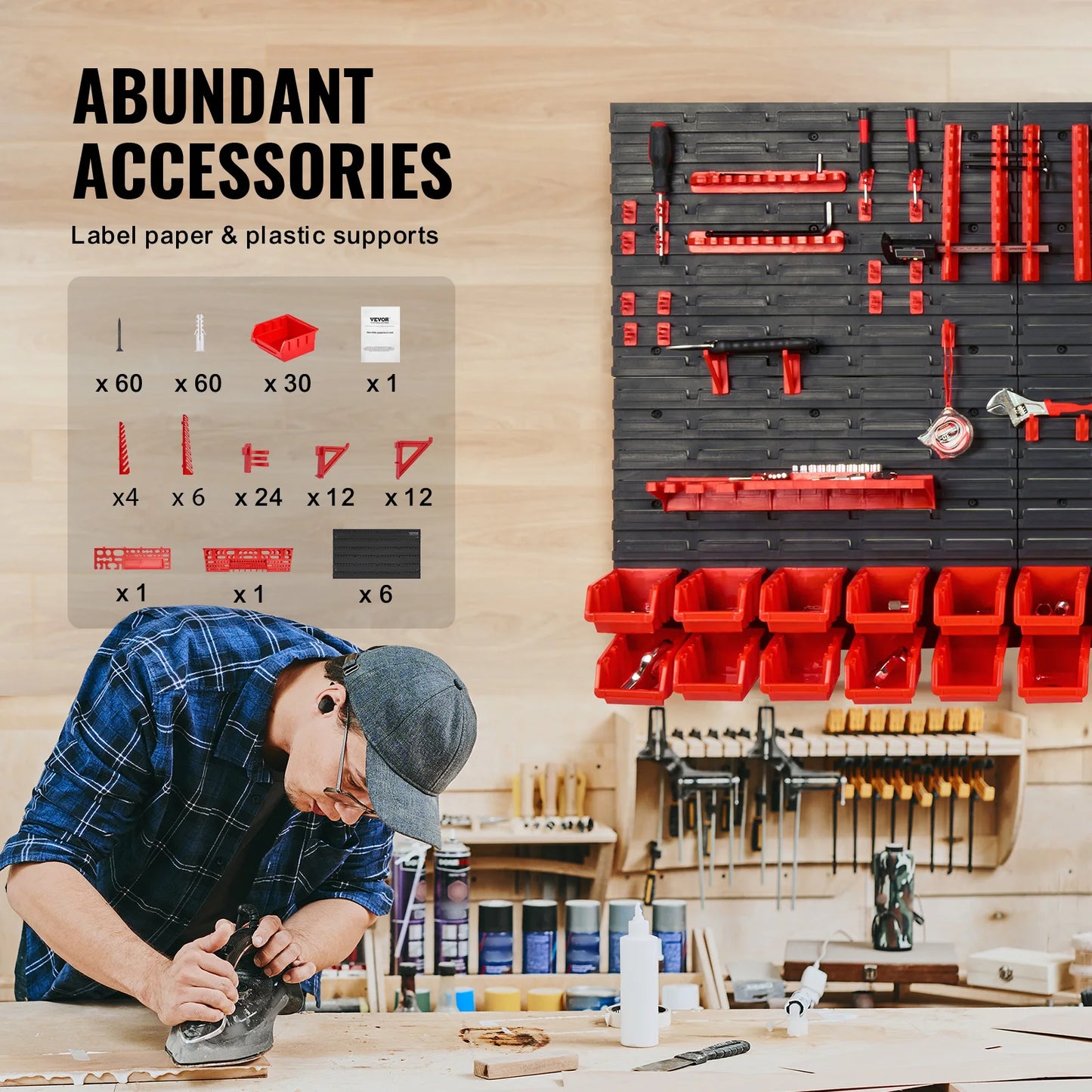 SucceBuy Wall Mounted Storage Bins Parts Rack Organizer Garage Tools