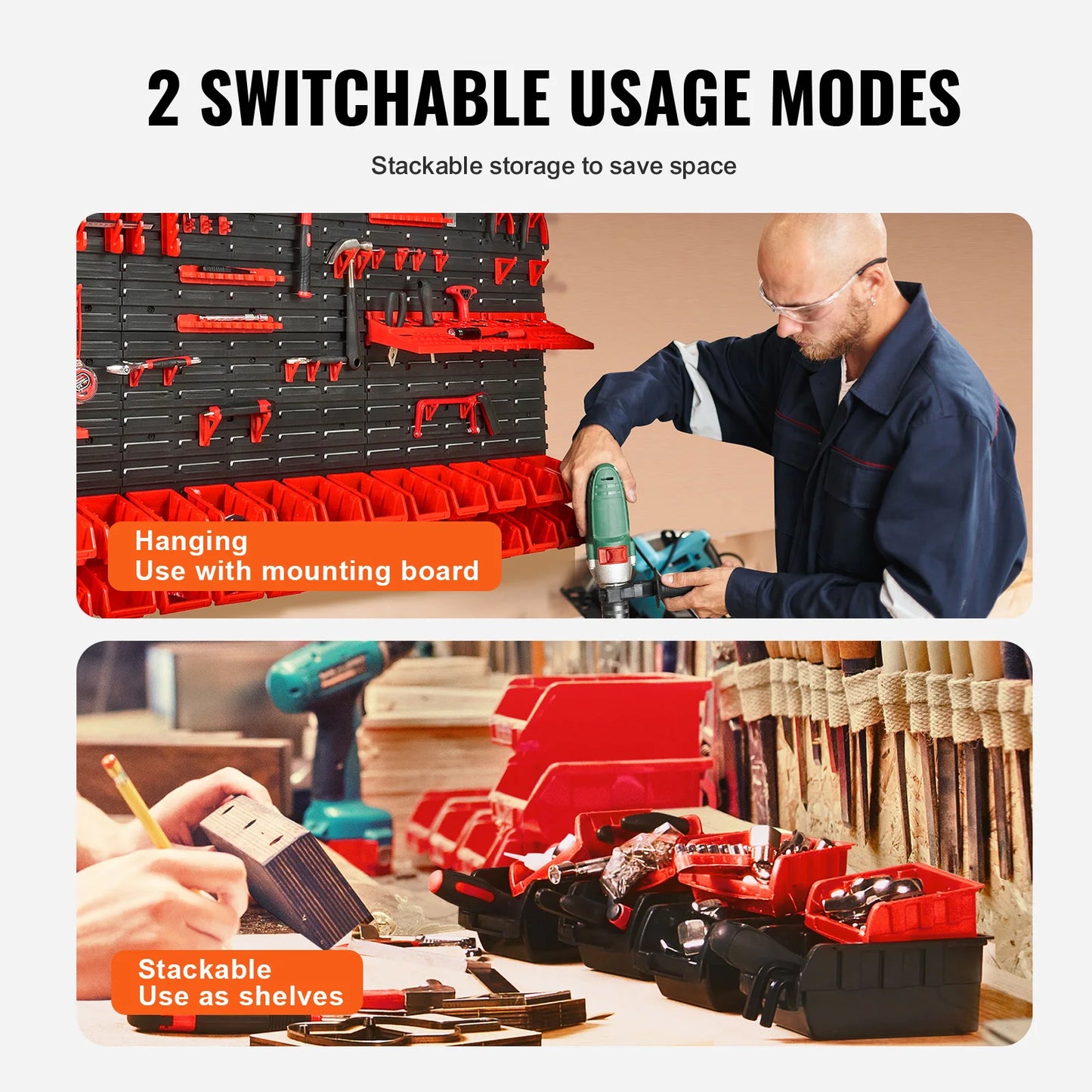 SucceBuy Wall Mounted Storage Bins Parts Rack Organizer Garage Tools