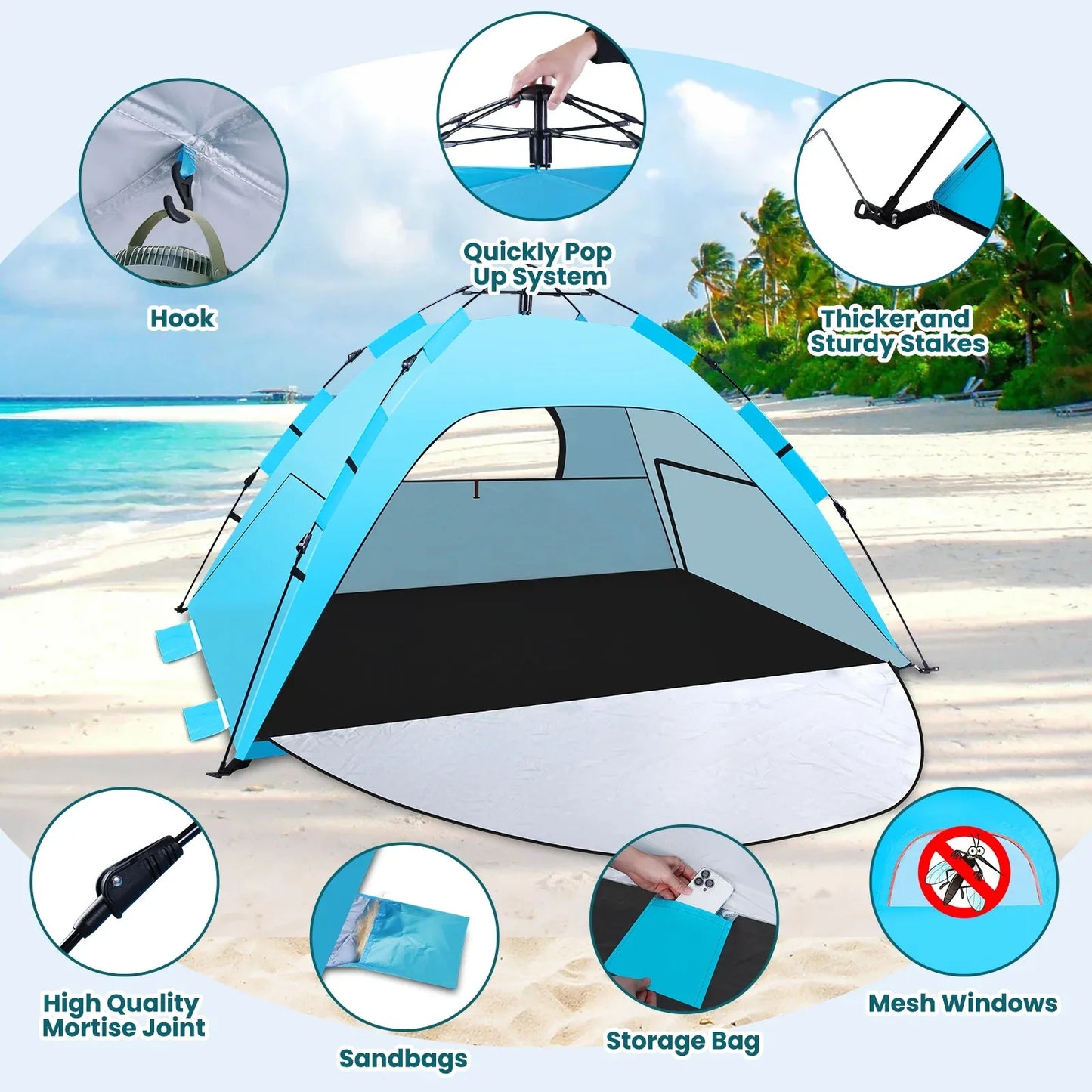 Automatic Pop Up Beach Tent With UPF 50 Protection