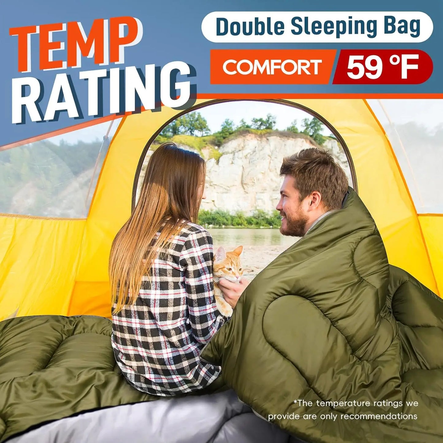 Double Camping Sleeping Bag Ultralight Waterproof 4 Season Warm Envelope Backpacking Sleeping Bags for Outdoor Traveling Hiking