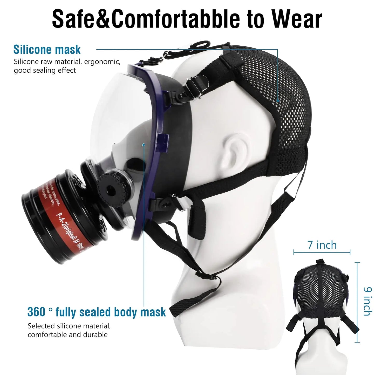 Full Face Respirator Gas Mask 40 mm Activated Carbon Filter Canister Suitable for Fumes Chemical, Spray Paint, Tactical-Survival