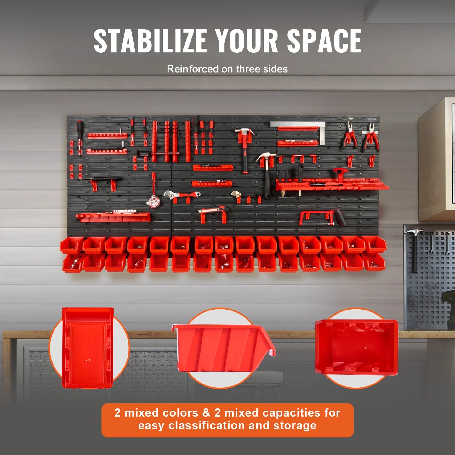 SucceBuy Wall Mounted Storage Bins Parts Rack Organizer Garage Tools