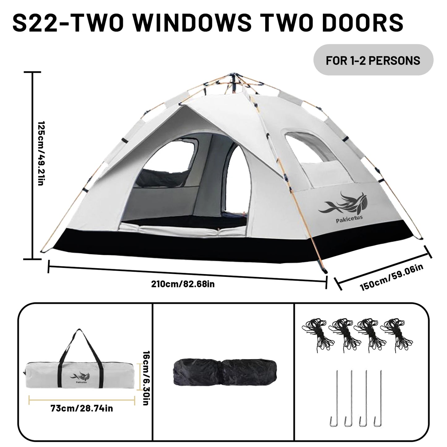 PAKICETUS 2-4 Person Automatic Pop Up Camping Tent, Instant Quick Setup Portable Windproof Tent, Lightweight Backpacking Shelter for Outdoor Travel Hiking Picnic