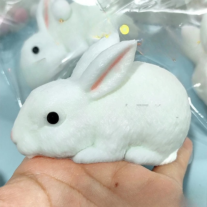 1PC White Rabbit Wet-Soft Resin Slow-Rebound Squishy Toy, Soft Anti-Burst Durable BPA-Free Odorless Non-Sticky Easy-Clean Portable Lightweight Comfort-Grip Tear-Resistant Stretchable Calming Fidget Sensory Stress Relief Play