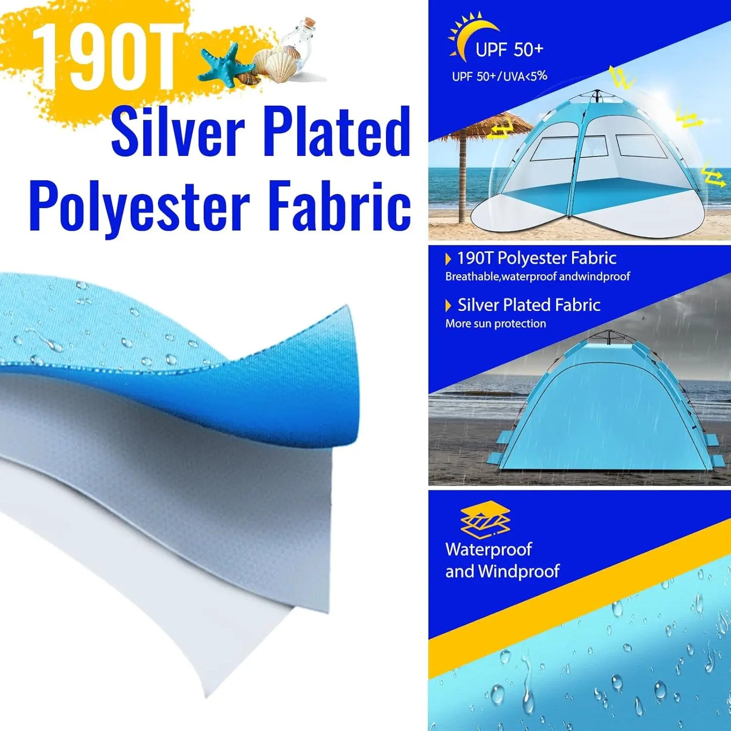 Automatic Pop Up Beach Tent With UPF 50 Protection