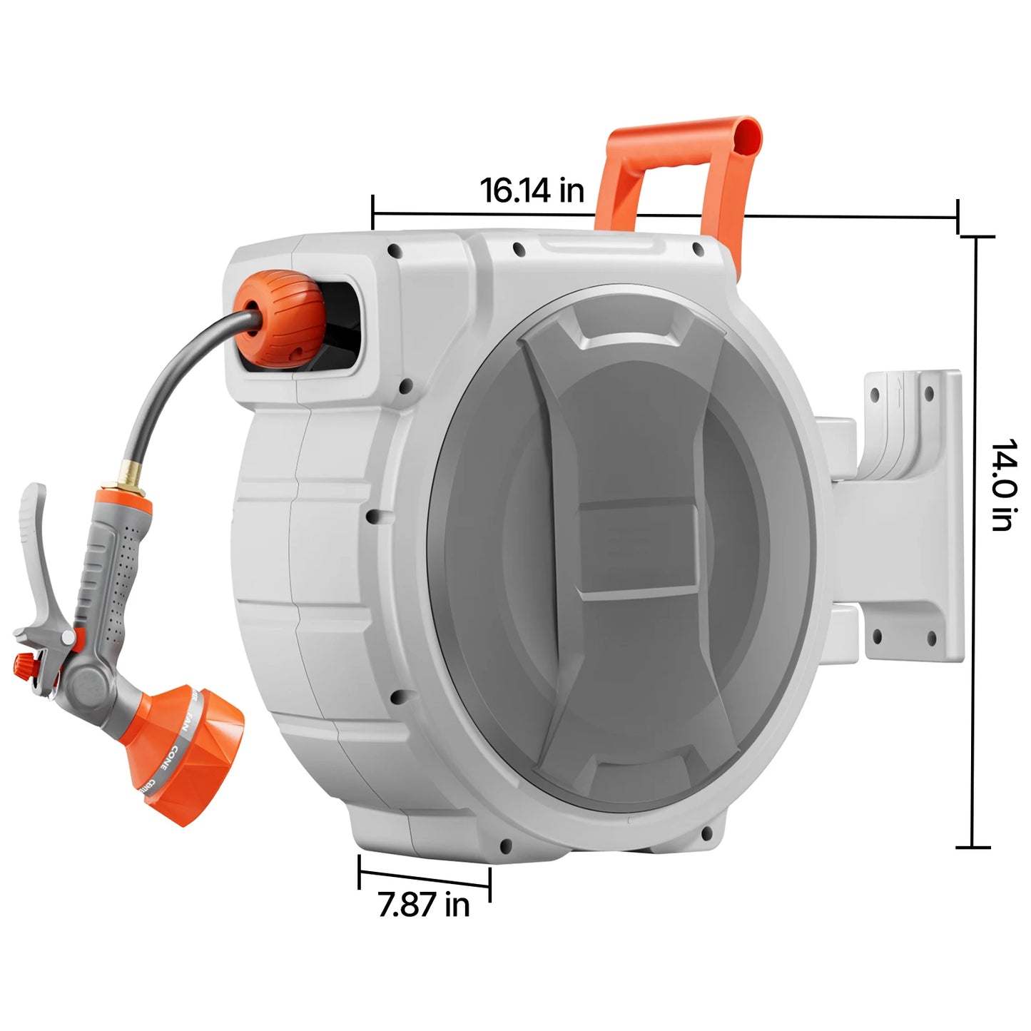 SucceBuy Retractable Garden Hose Reel Wall Mounted Hose Reel Heavy Duty Garden Hose Reel with 9Pattern Nozzle 180°Swivel Bracket