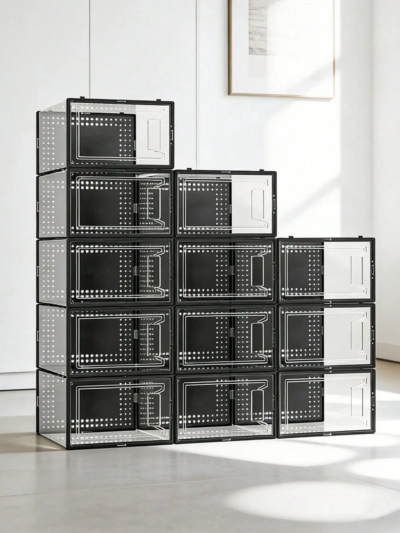 Stackable Plastic Shoe Storage Boxes With Secure Snap Lids
