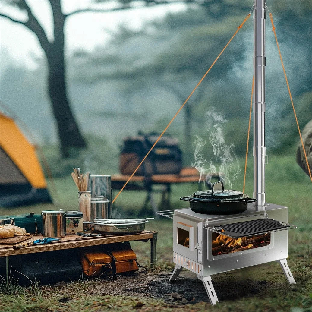 Portable Stainless Steel Wood Burning Tent Stove With Chimney Kit