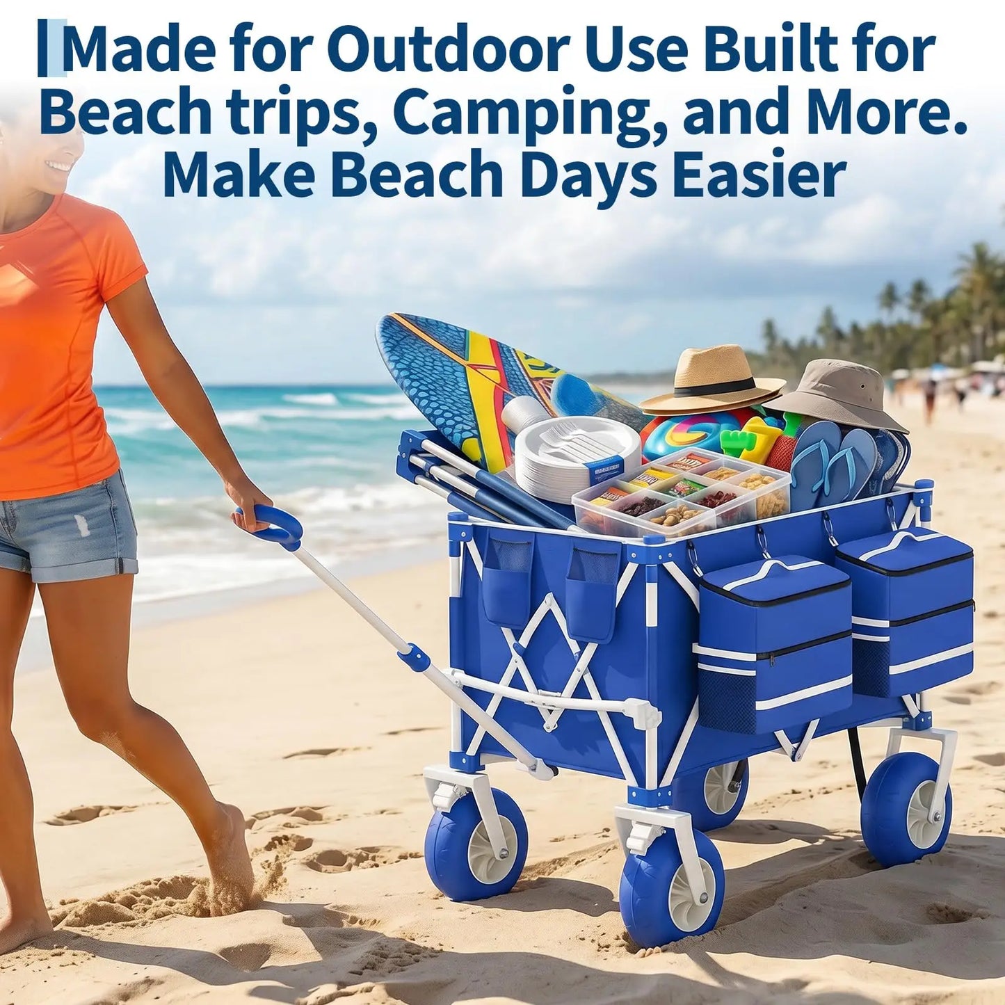 HiMISS Folding All Terrain Utility Wagon For Beach And Camping